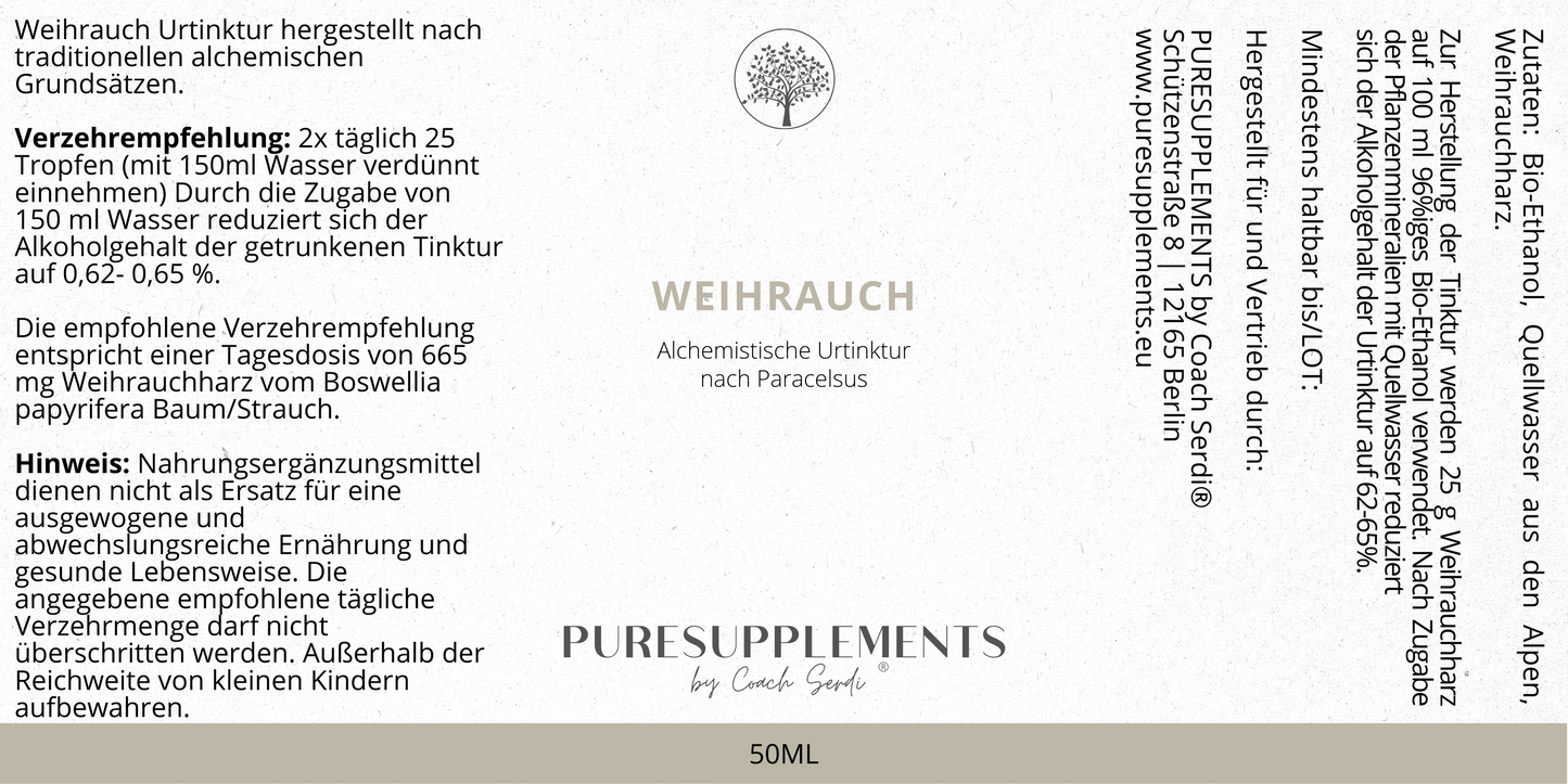 Premium Weihrauch – Alchemistische Urtinktur nach Paracelsus (50ML, Wildwuchs, hochkonzentriert, Boswellia)