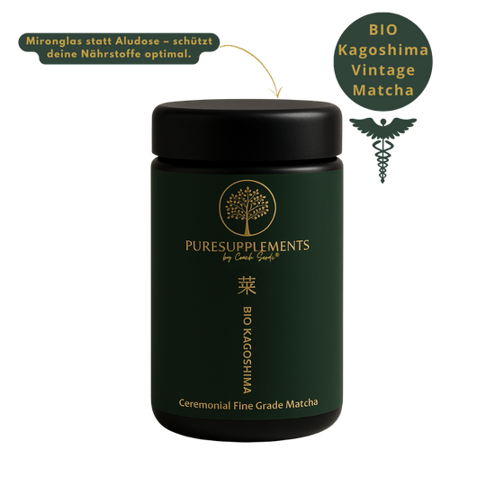(Dez.-Febr.) Bio Premium Vintage Kagoshima Matcha - First Halving (Premium Region Japan, Ceremonial Fine Grade, sortenrein, 30g, Mironglas)