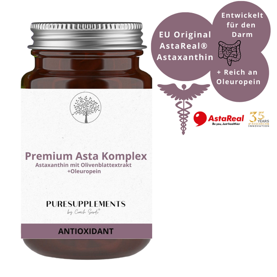 Spezial Asta Komplex: Astaxanthin AstaReal® mit Olivenblattextrakt aus Spitzenanbau Europa (+Reich an Oleuropein & echten EU-Astaxanthin, hohe Reinheit, vegan, 120 Kapseln)
