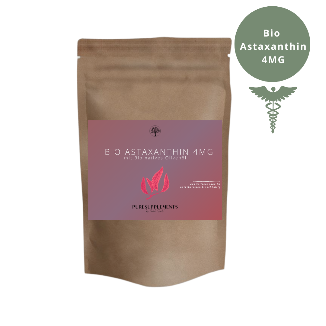 Premium Bio Astaxanthin 4mg mit Bio Olivenöl aus Spitzenanbau Europa (Vollspektrum Komplex, vegan, Kaltpressung nativ, +Zeaxanthin & Beta-Carotin, 120 Kapseln)
