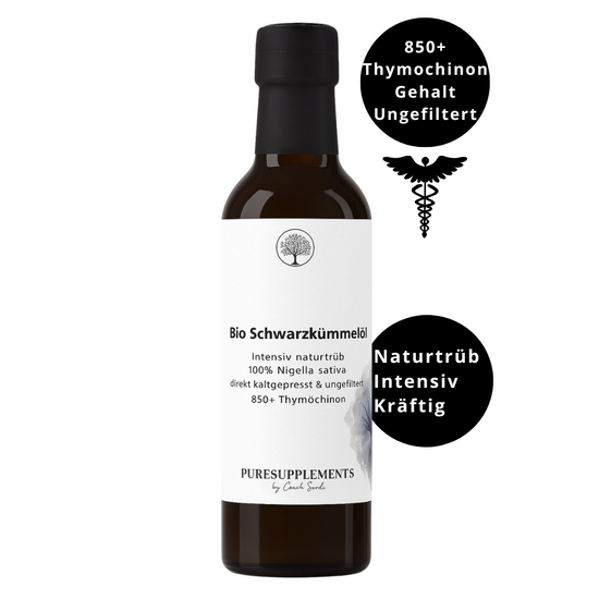 Premium Bio Schwarzkümmelöl naturtrüb aus Spitzenanbau Ägypten (Intensives Aroma, ungefiltert & direkt kaltgepresst, Spitzenqualität + extra hoher Thymochinon-Gehalt 850+, Special Edition, 100ML)