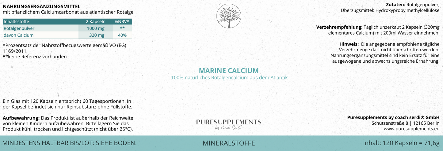 Premium Marine Calcium aus atlantischer Rotalge (Knochenstark, Atlantik Seegras, Vegan, 120 Kapseln)