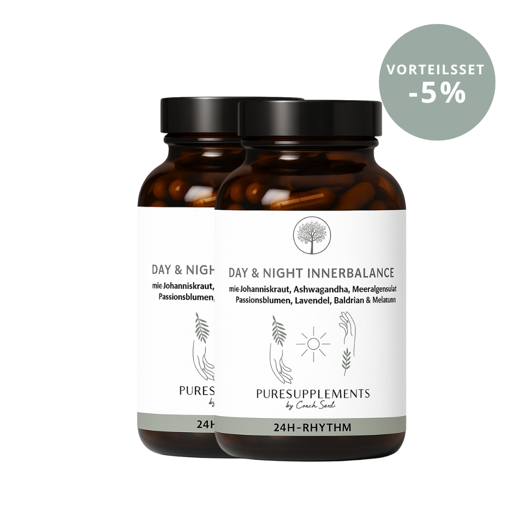 Day & Night Innerbalance Schlaf-Wach-Komplex (100% Pflanzenkomplex aus Johanniskraut,  Baldrian, Ashwagandha, Lavendel, Passionsblume, Bio Magnesium & Melatonin , Wach & Schlaf Rythmus)