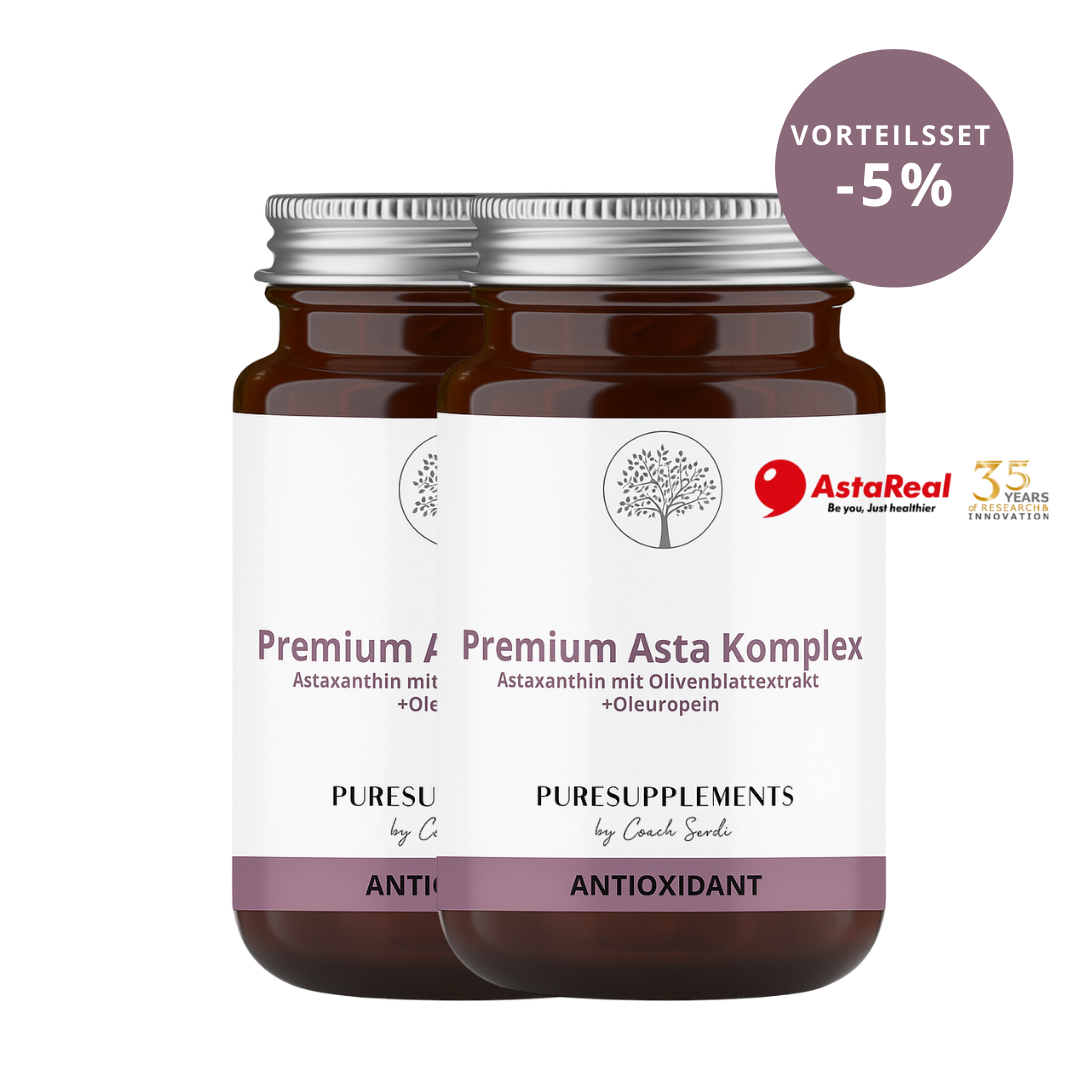 Spezial Asta Komplex: Astaxanthin AstaReal® mit Olivenblattextrakt aus Spitzenanbau Europa (+Reich an Oleuropein & echten EU-Astaxanthin, hohe Reinheit, vegan, 120 Kapseln)