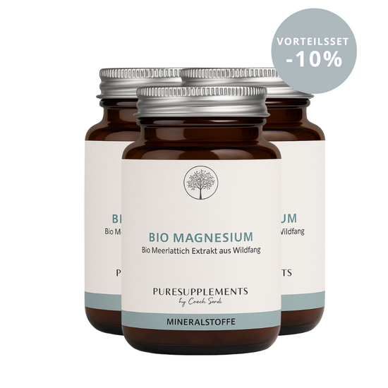 Premium Bio Magnesium aus Bio Meerlattich Extrakt (0% synthetisch, Wildfang & Rohkostqualität + Bio Quinoapulver & Bio Arganöl, 100% organisches Magnesium, 90 Kapseln)