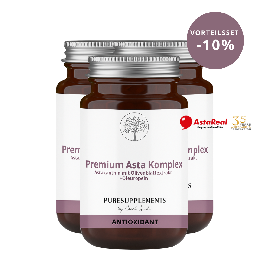 Spezial Asta Komplex: Astaxanthin AstaReal® mit Olivenblattextrakt aus Spitzenanbau Europa (+Reich an Oleuropein & echten EU-Astaxanthin, hohe Reinheit, vegan, 120 Kapseln)