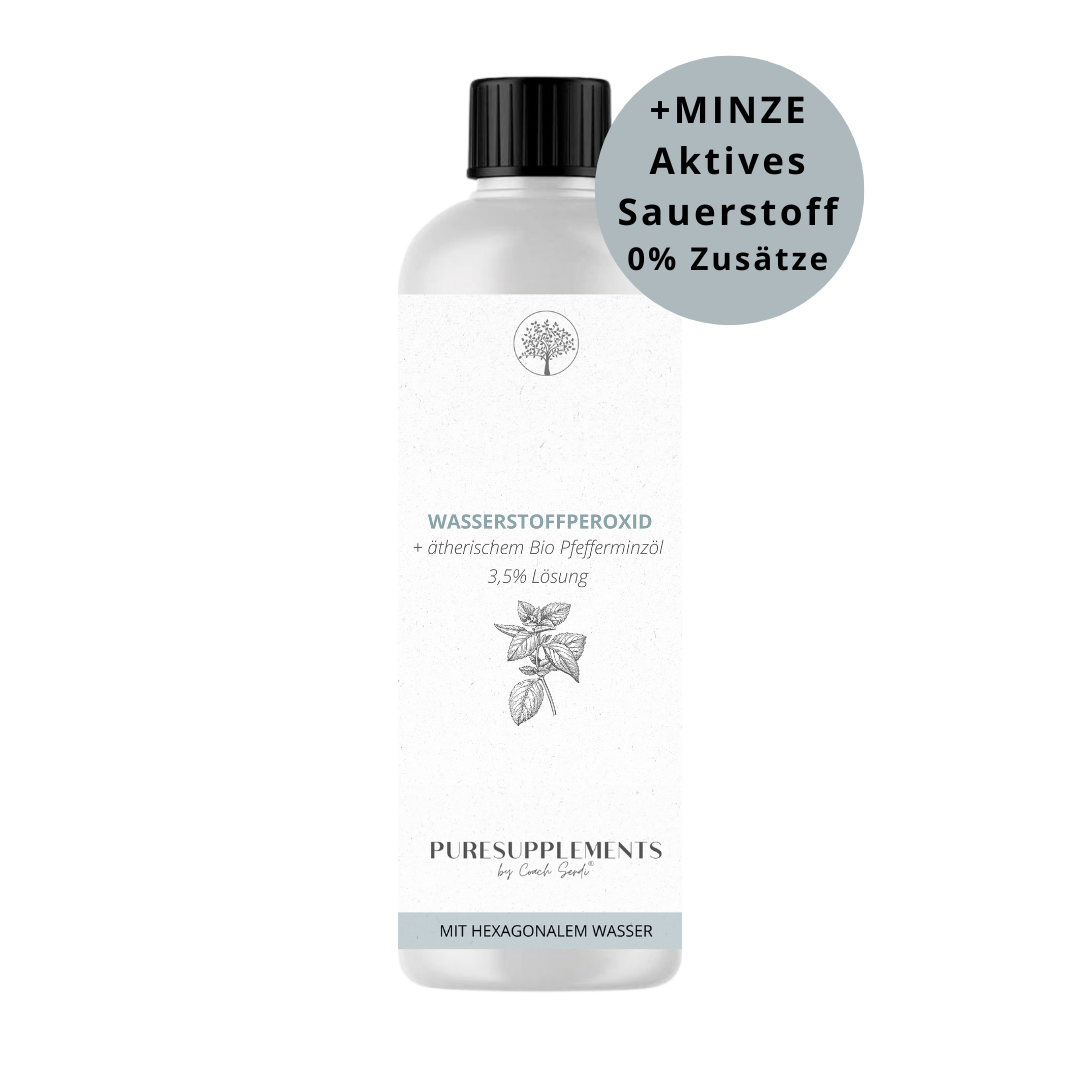Premium Wasserstoffperoxid  -  H2O2 3,5% mit Bio PFEFFERMINZÖL hoch energetisiert auf Hexagonalem Urwasser (wpo, Minze,  aktives Sauerstoff,  0% Zusätze, 250ML!)