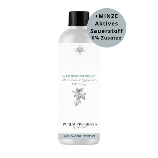 Premium Wasserstoffperoxid  -  H2O2 3,5% mit Bio PFEFFERMINZÖL hoch energetisiert auf Hexagonalem Urwasser (wpo, Minze,  aktives Sauerstoff,  0% Zusätze, 250ML!)