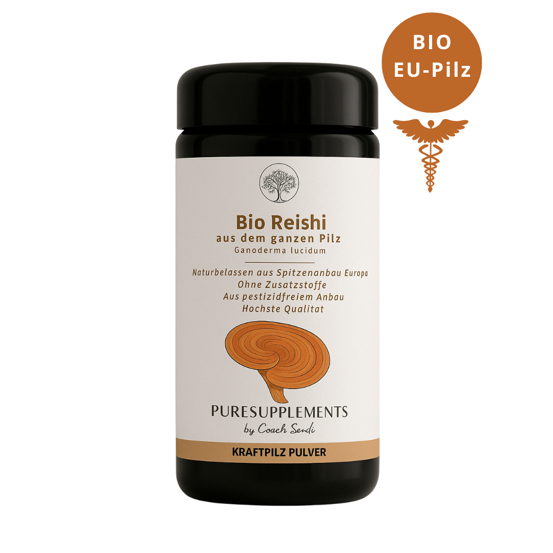 Bio Reishi Pilz aus Spitzenanbau Europa (Synergetikum Vitalstoffkomplex, Premium Rohkostqualität, hochwertiger Vollspektrum Kraftpilz aus pestizidfreiem EU-Anbau, Pulver, 80g, Mironglas)