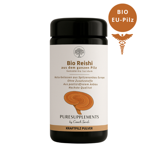 Bio Reishi Pilz aus Spitzenanbau Europa (Synergetikum Vitalstoffkomplex, Premium Rohkostqualität, hochwertiger Vollspektrum Kraftpilz aus pestizidfreiem EU-Anbau, Pulver, 80g, Mironglas)
