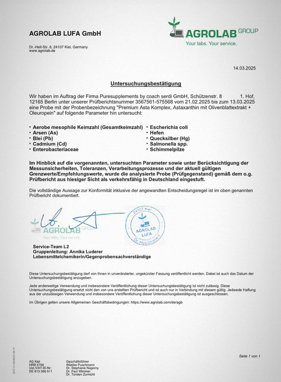 Spezial Asta Komplex: Astaxanthin AstaReal® mit Olivenblattextrakt aus Spitzenanbau Europa (+Reich an Oleuropein & echten EU-Astaxanthin, hohe Reinheit, vegan, 120 Kapseln)