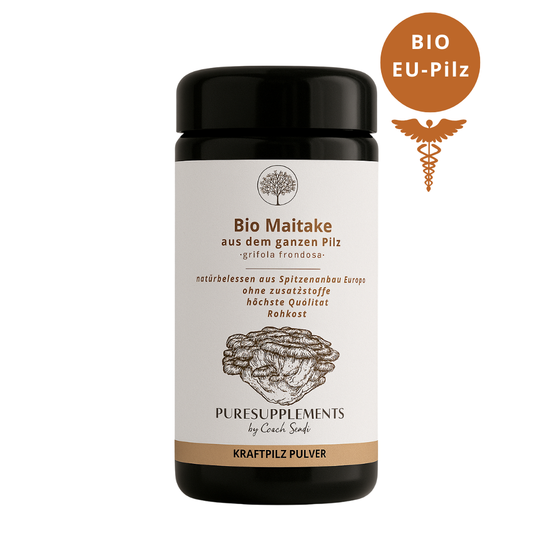 Bio Maitake Pilz aus Spitzenanbau Europa (Synergetikum Vitalstoffkomplex, Premium Rohkostqualität, hochwertiger Vollspektrum Kraftpilz aus pestizidfreiem EU-Anbau, Pulver, 80g, Mironglas)