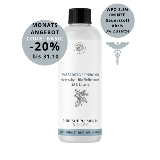 Premium Wasserstoffperoxid  -  H2O2 3,5% mit Bio PFEFFERMINZÖL hoch energetisiert auf Hexagonalem Urwasser (wpo, Minze,  Sauerstoff Akiv,  0% Zusätze, 250ML!)