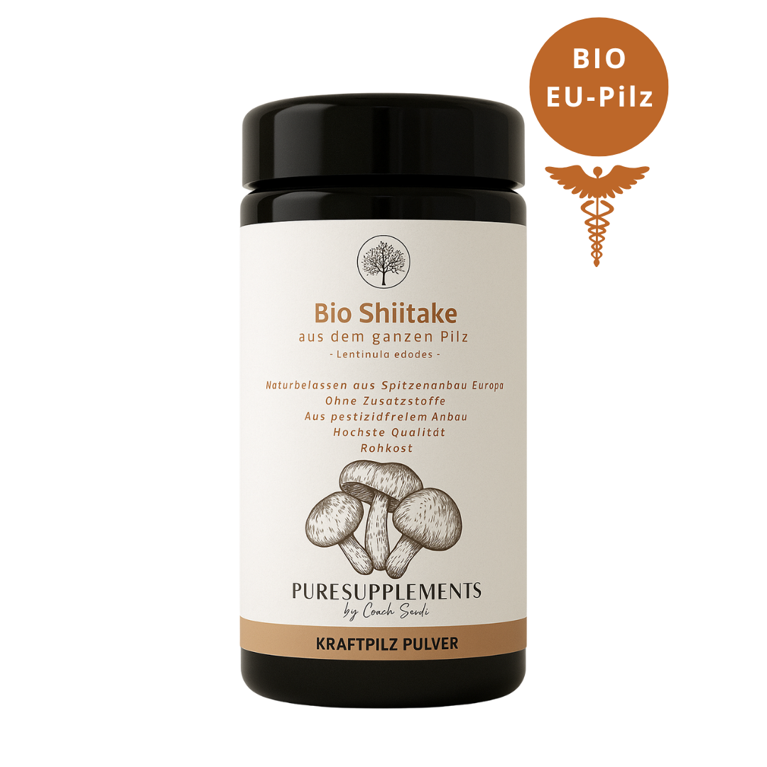 Bio Shiitake Pilz aus Spitzenanbau Europa (Synergetikum Vitalstoffkomplex, Premium Rohkostqualität, hochwertiger Vollspektrum Kraftpilz aus pestizidfreiem EU-Anbau, Pulver, 100g, Mironglas)