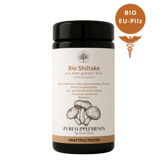 Bio Shiitake Pilz aus Spitzenanbau Europa (Synergetikum Vitalstoffkomplex, Premium Rohkostqualität, hochwertiger Vollspektrum Kraftpilz aus pestizidfreiem EU-Anbau, Pulver, 100g, Mironglas)