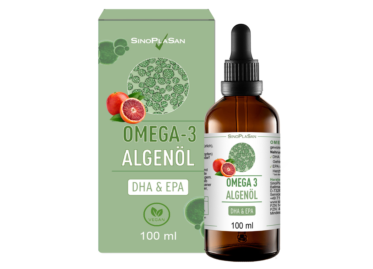 Omega 3 Algenöl  DHA + EPA (Blutorange, vegan, 100ML)