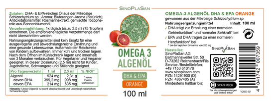 Premium Omega 3 Algenöl  DHA + EPA (Vegan, 100ML)