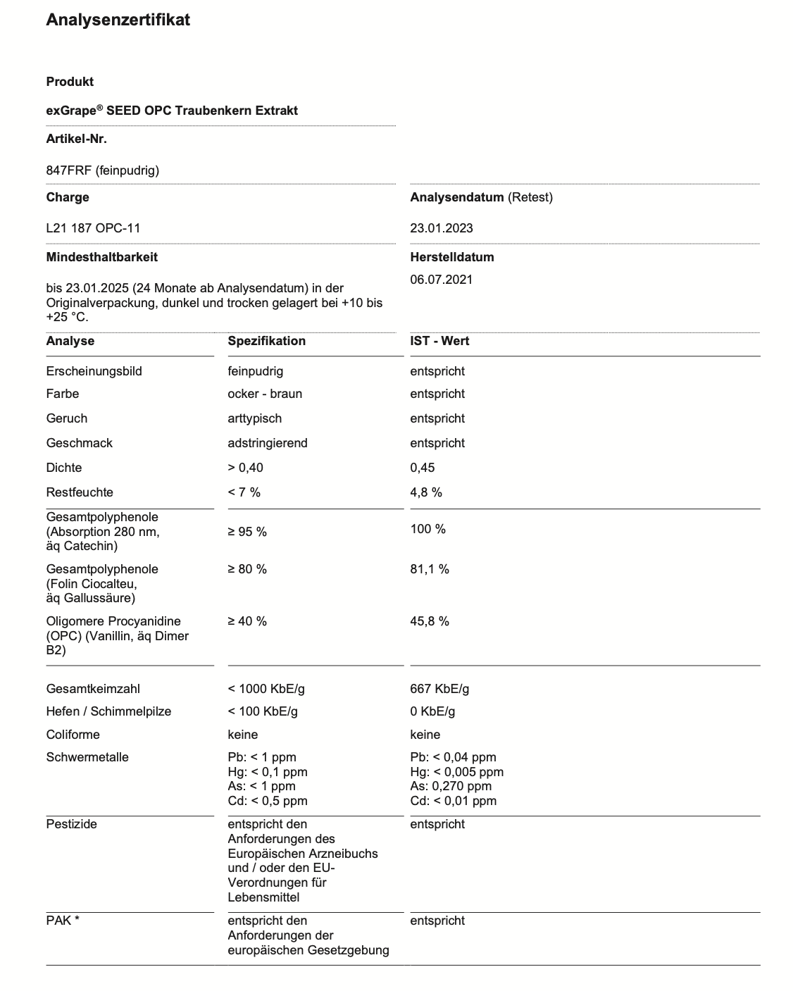 Premium Nativ-OPC exGrape SEED® Traubenkernextrakt aus Spitzenanbau Frankreich (Rebsorten Pinot und Chardonnay, hochreine Wasserextraktion, Sulfit-frei, 400mg echtes OPC)