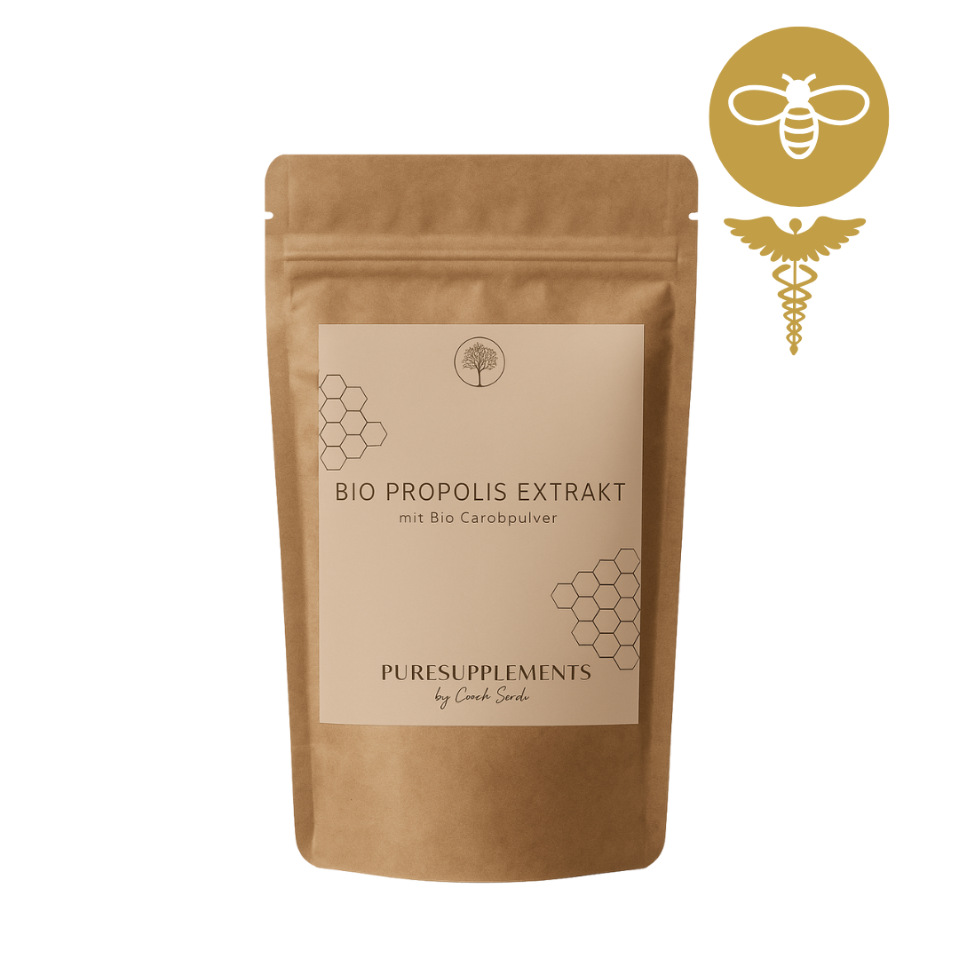 Bio Propolis Extrakt mit Carobpulver (Bio Imkerqualität, 90 Kapseln, vegan, ohne Alkohol)