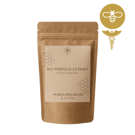 Bio Propolis Extrakt mit Carobpulver (Bio Imkerqualität, 90 Kapseln, vegan, ohne Alkohol)