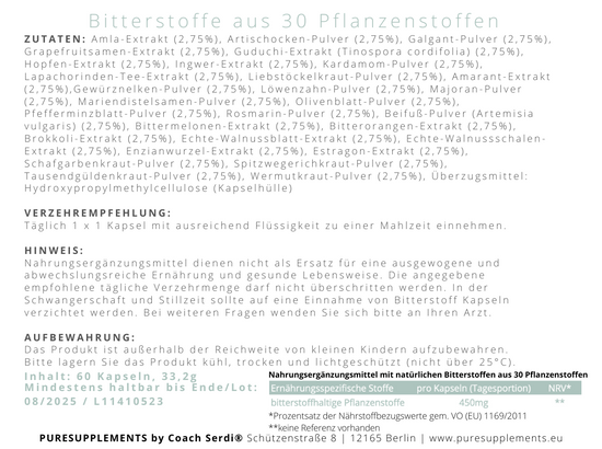 BITTERSTOFF MATRIX aus 30 naturbelassenen Pflanzenstoffen (Bitterstoffe Extrakt, ohne Alkohol, Vegan, GMO-FREE)