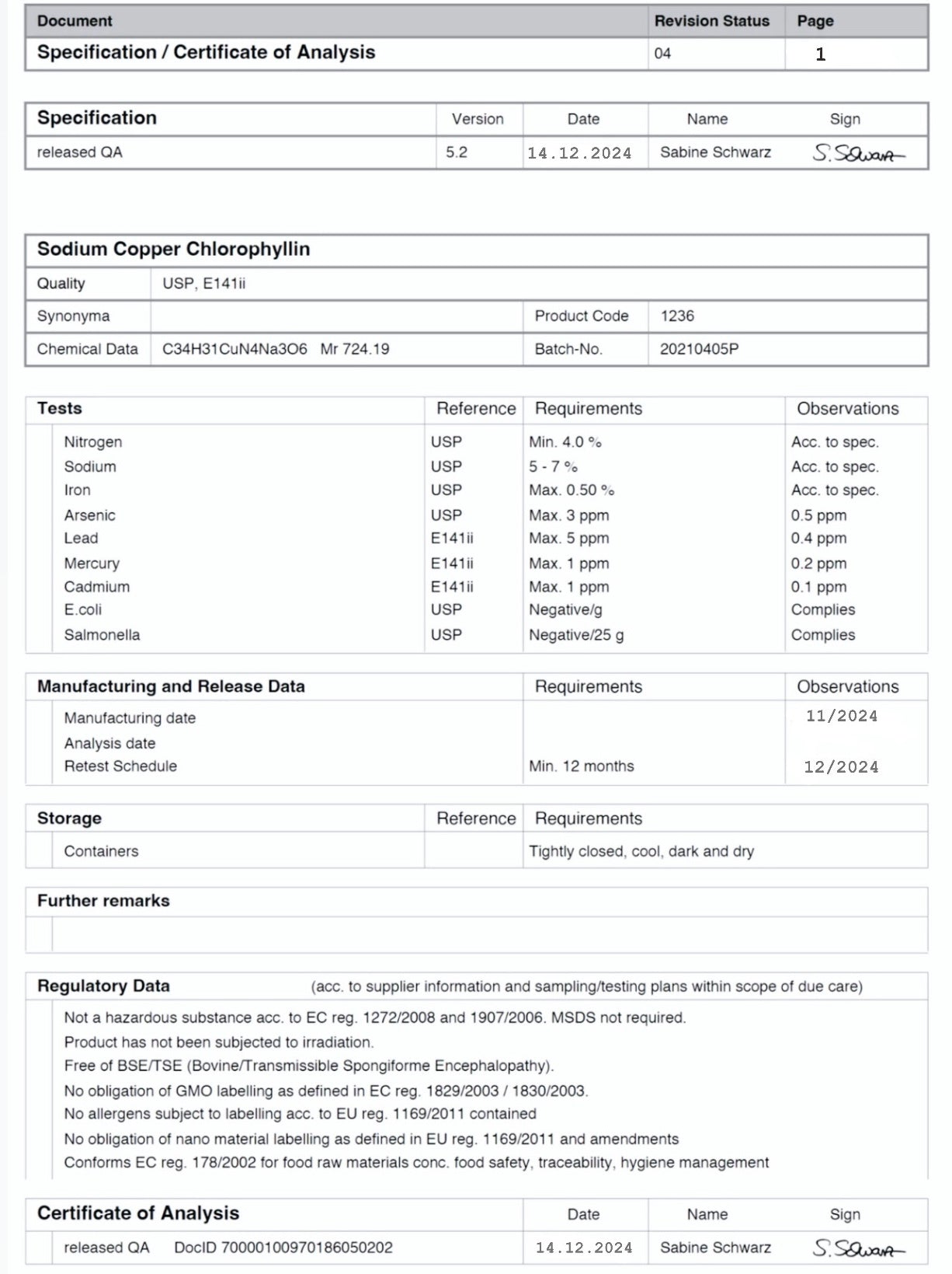 Natürliches Chlorophyll aus 100% Alfalfa Extrakt (50ml, Mironglas, Hexagonal hochenergetisiert)