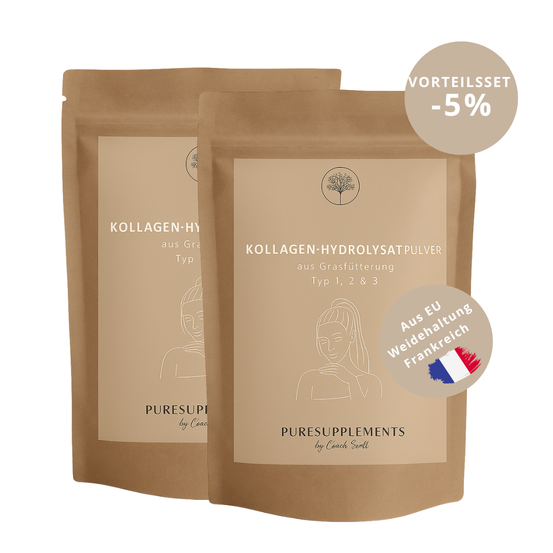 Kollagen-Hydrolysat Pulver aus Europa (mit 18 Aminosäuren + Kollagen Typ 1, 2, 3,  bioaktive Peptide, grasgefüttert, Weiderind, 500g) 3 x Vorteilspaket