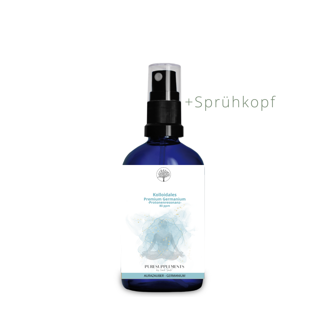 Kolloidales Ionic Germanium 80 ppm - Protonenresonanz  (100ml, Bidestillat, organisch, Mironglas, und Sprühkopf)
