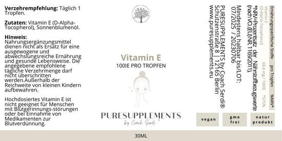 Premium Vitamin E Tropfen (Hautvitamin e, Pflanzlich, 30ml)