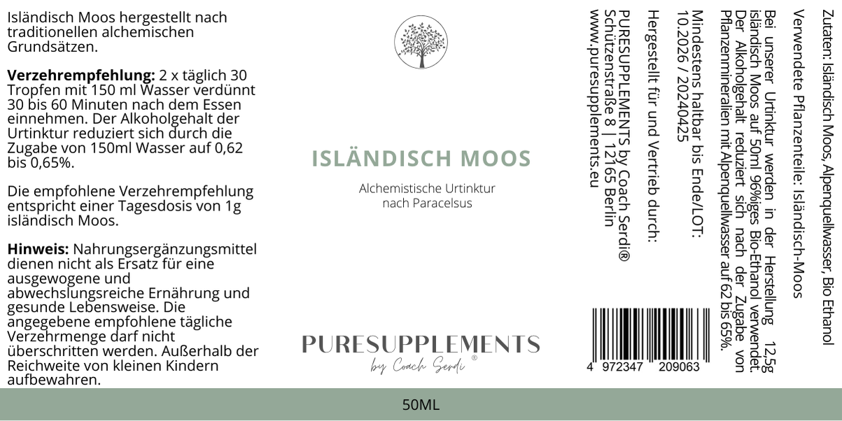 Premium Isländisch Moos – Alchemistische Urtinktur nach Paracelsus (50ML, Wildwuchs, hochkonzentriert)