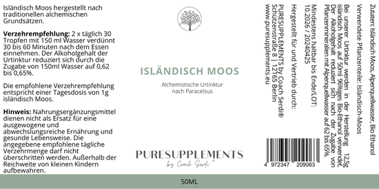 Premium Isländisch Moos – Alchemistische Urtinktur nach Paracelsus (50ML, Wildwuchs, hochkonzentriert)