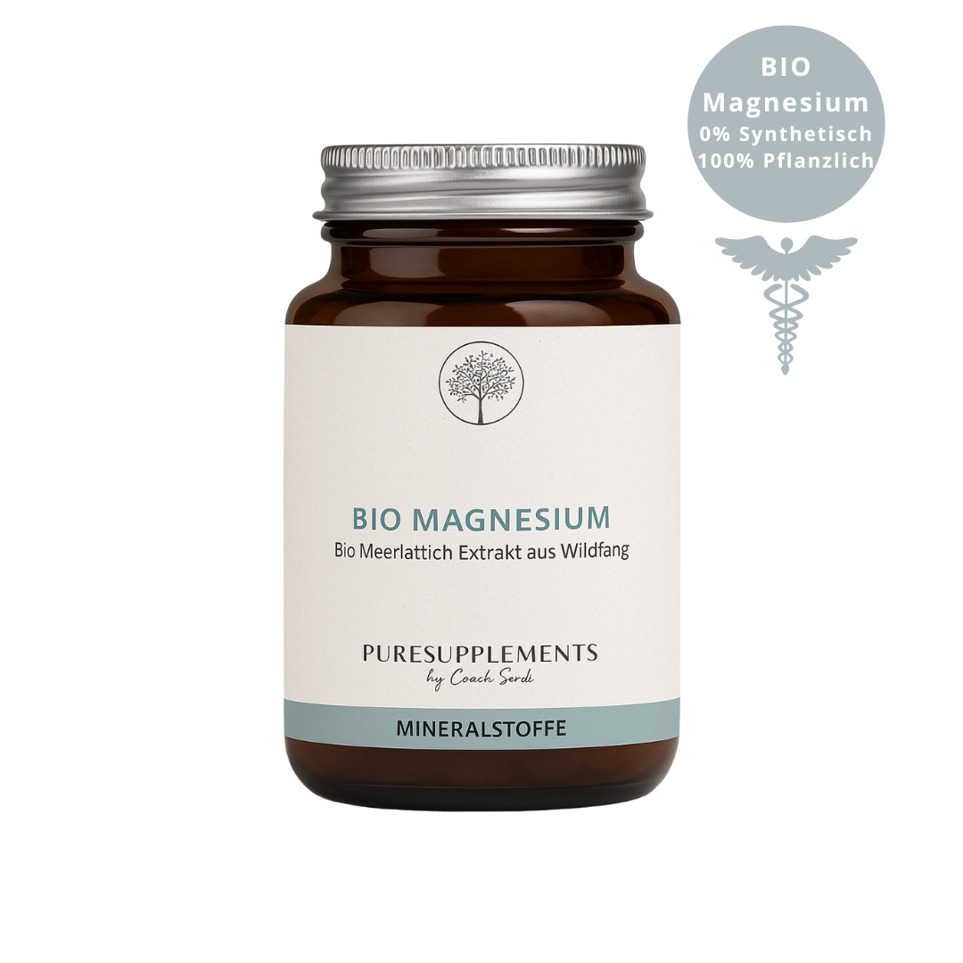 Premium Bio Magnesium aus Bio Meerlattich Extrakt (0% synthetisch, Wildfang & Rohkostqualität + Bio Quinoapulver & Bio Arganöl, 100% organisches Magnesium, 90 Kapseln)
