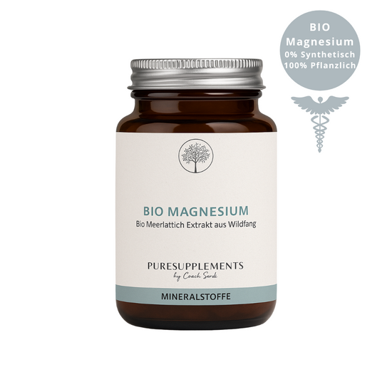 Premium Bio Magnesium aus Bio Meerlattich Extrakt (0% synthetisch, Wildfang & Rohkostqualität + Bio Quinoapulver & Bio Arganöl, 100% organisches Magnesium, 90 Kapseln)