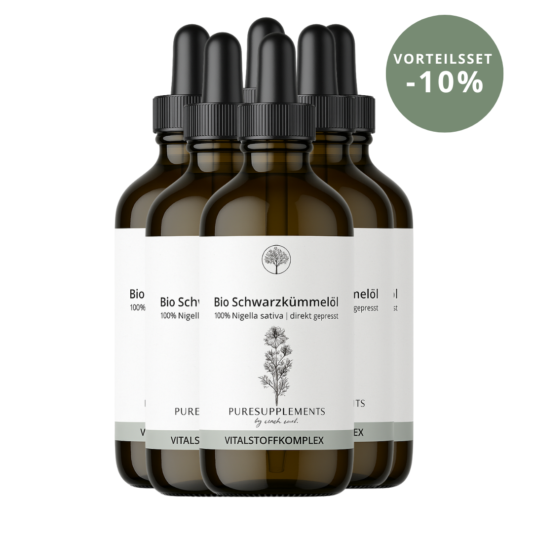 Premium Bio Schwarzkümmelöl aus Spitzenanbau Ägypten (6 x 50ml mit Pipette, schonend gefiltert & direkt kaltgepresst, Spitzenqualität + Thymochinon)