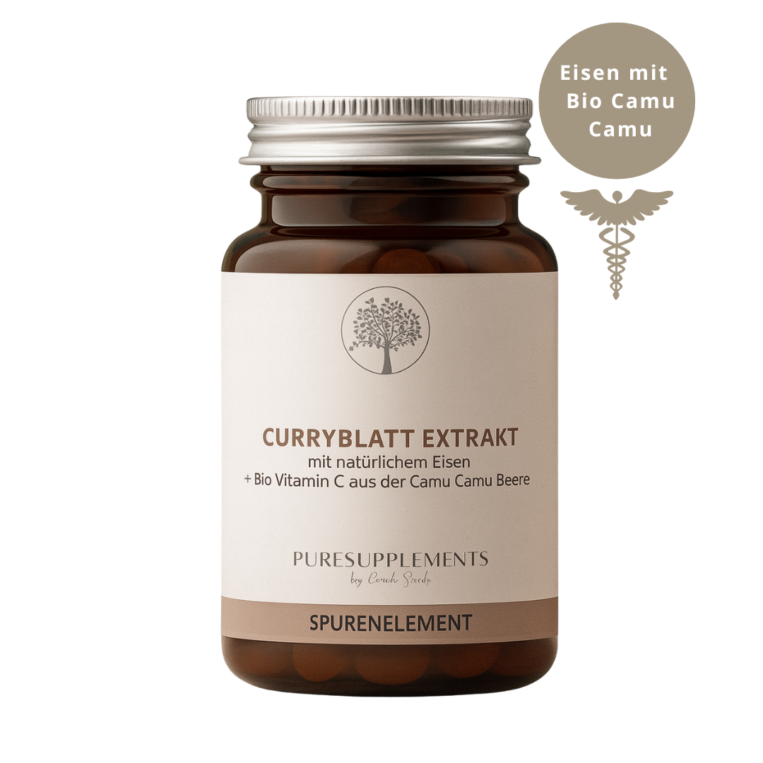 Premium Eisen aus Curryblatt mit Acerola Extrakt  (Eisen + Vitamin C, 120 Kapseln, vegan, 100% pflanzlich, Wasserextraktion)
