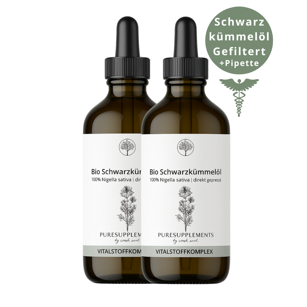 Premium Bio Schwarzkümmelöl aus Spitzenanbau Ägypten (Mildes Aroma, schonend gefiltert, 2x 50ml mit Pipette, direkt kaltgepresst, Spitzenqualität + Thymochinon)