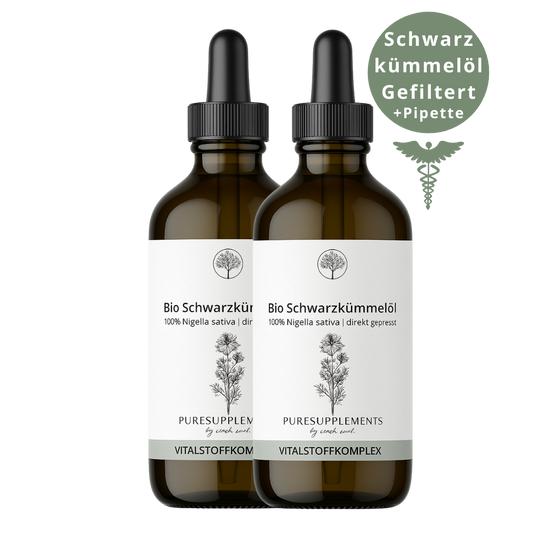 Premium Bio Schwarzkümmelöl aus Spitzenanbau Ägypten (Mildes Aroma, schonend gefiltert, 2x 50ml mit Pipette, direkt kaltgepresst, Spitzenqualität + Thymochinon)