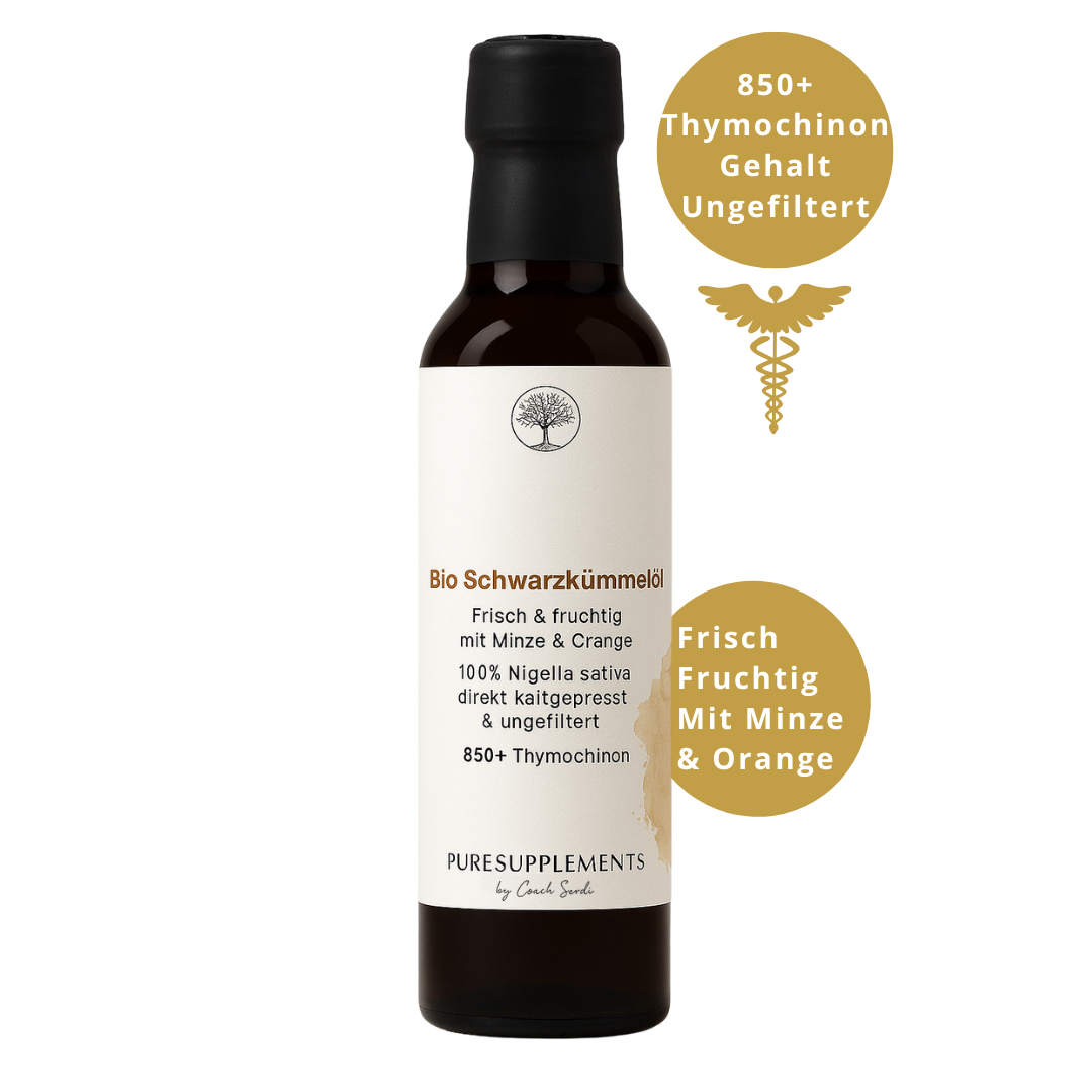 Premium Bio Schwarzkümmelöl mit Bio Minze & Orange aus Spitzenanbau Ägypten (Mildes Aroma. frisch & Fruchtig, ungefiltert & direkt kaltgepresst, Spitzenqualität + extra hoher Thymochinon-Gehalt 850+, Limited Edition, 100ML)