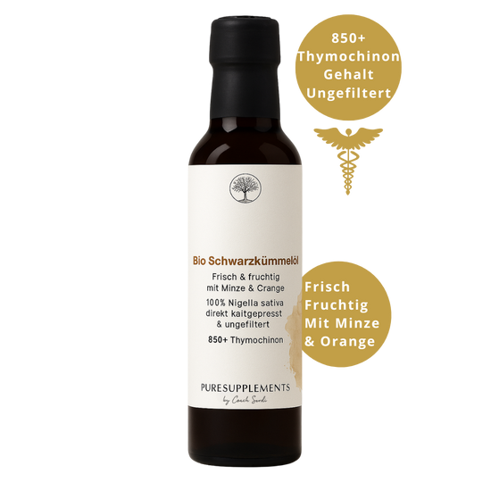 Premium Bio Schwarzkümmelöl mit Bio Minze & Orange aus Spitzenanbau Ägypten (Mildes Aroma. frisch & Fruchtig, ungefiltert & direkt kaltgepresst, Spitzenqualität + extra hoher Thymochinon-Gehalt 850+, Limited Edition, 100ML)