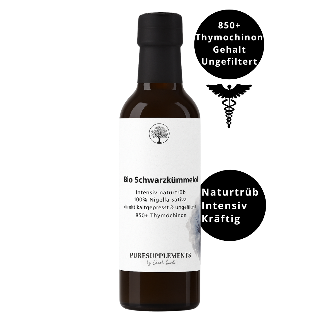 Premium Bio Schwarzkümmelöl naturtrüb aus Spitzenanbau Ägypten (Intensives Aroma, ungefiltert & direkt kaltgepresst, Spitzenqualität + extra hoher Thymochinon-Gehalt 850+, Special Edition, 100ML)