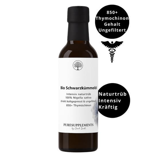 Premium Bio Schwarzkümmelöl naturtrüb aus Spitzenanbau Ägypten (Intensives Aroma, ungefiltert & direkt kaltgepresst, Spitzenqualität + extra hoher Thymochinon-Gehalt 850+, Special Edition, 100ML)