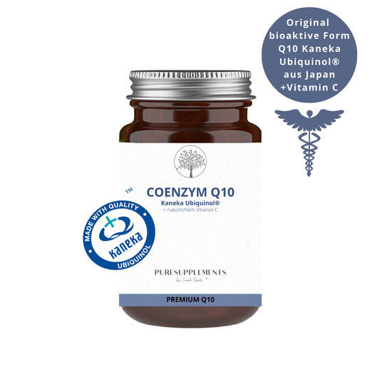 Premium Kaneka Ubiquinol® COENZYM Q10 mit Bio Camu Camu Pulver (Original aus Japan, 100mg bioaktive Form Ubiquinol® Q10 + Bio Vitamin C, 100% pflanzlich, 30 Kapseln)