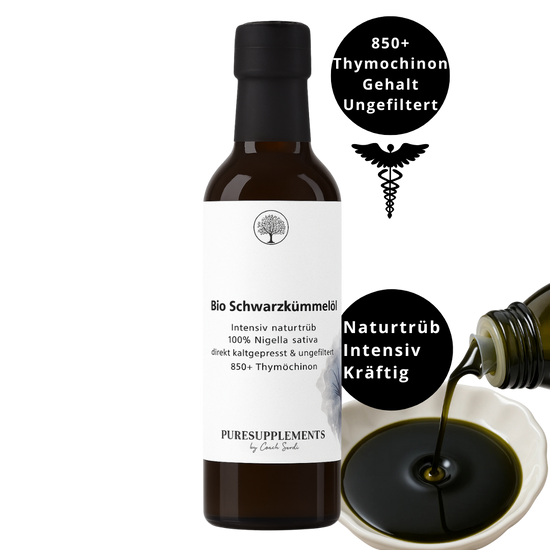 Premium Bio Schwarzkümmelöl naturtrüb aus Spitzenanbau Ägypten (Intensives Aroma, ungefiltert & direkt kaltgepresst, Spitzenqualität + extra hoher Thymochinon-Gehalt 850+, Special Edition, BlackGlas 100ML)