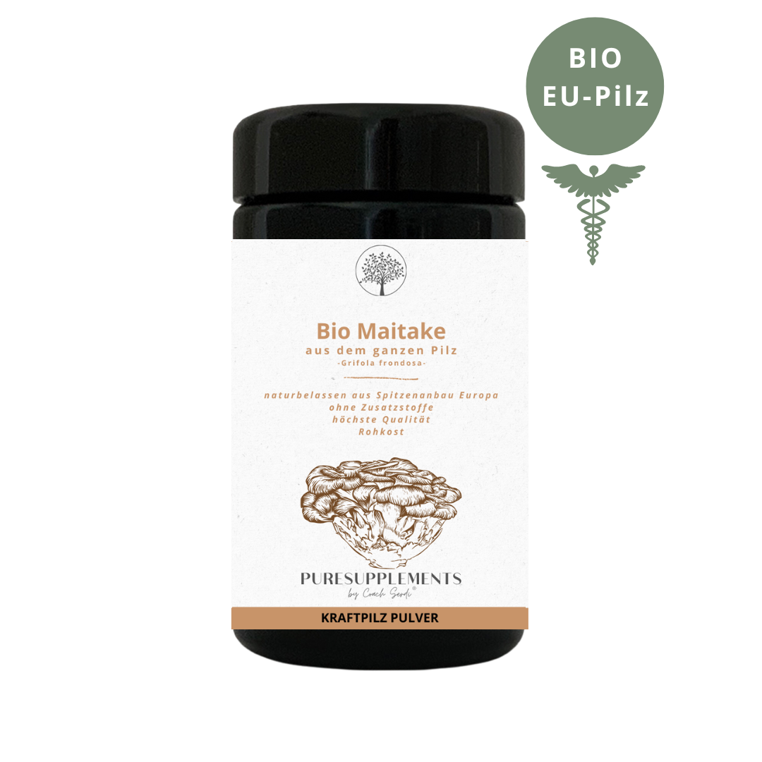 Bio Maitake Pilz aus Spitzenanbau Europa (Synergetikum Vitalstoffkomplex, Premium Rohkostqualität, hochwertiger Vollspektrum Kraftpilz aus pestizidfreiem EU-Anbau, Pulver, 80g, Mironglas)