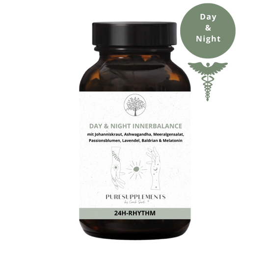 Day & Night Innerbalance Schlaf-Wach-Komplex (100% Pflanzenkomplex aus Johanniskraut,  Baldrian, Ashwagandha, Lavendel, Passionsblume, Bio Magnesium & Melatonin , Wach & Schlaf Rythmus)