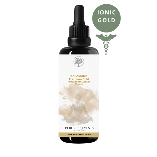 Kolloidales Ionic Gold 55 ppm - Protonenresonanz  (100ml, Bidestillat, Mironglas, +Sprühkopf)