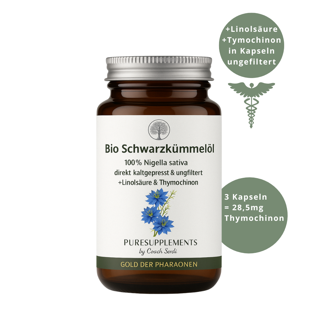 Premium Bio Schwarzkümmelöl in KAPSELN aus Spitzenanbau Ägypten (Extra Stark, Vegan, ungefiltert, Spitzenqualität + hoher Gehalt an Linolsäure & Thymochinon)