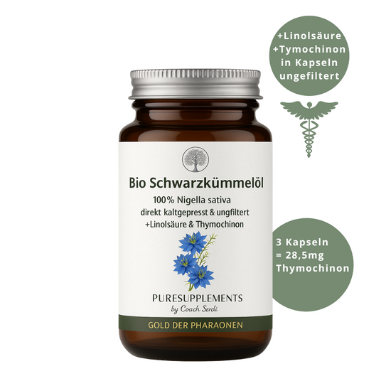 Premium Bio Schwarzkümmelöl in KAPSELN aus Spitzenanbau Ägypten (Extra Stark, Vegan, ungefiltert, Spitzenqualität + hoher Gehalt an Linolsäure & Thymochinon)