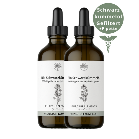 Premium Bio Schwarzkümmelöl aus Spitzenanbau Ägypten (Mild, 2x 50ml mit Pipette, schonend gefiltert & direkt kaltgepresst, Spitzenqualität + Thymochinon)