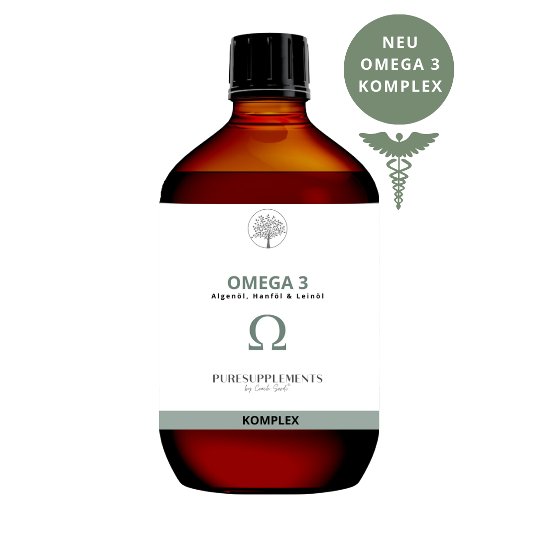 Premium Omega 3 KOMPLEX (Algenöl mit Bio Hanföl & Bio Leinöl, EPA+DHA 3:2 + ALA, vegan, 300ML, mild-nussig)